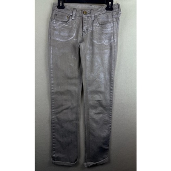 Carmim Denim - Carmim Womens 30 Silver Metallic Coated Skinny Jeans Made in Brazil Grey Y2K